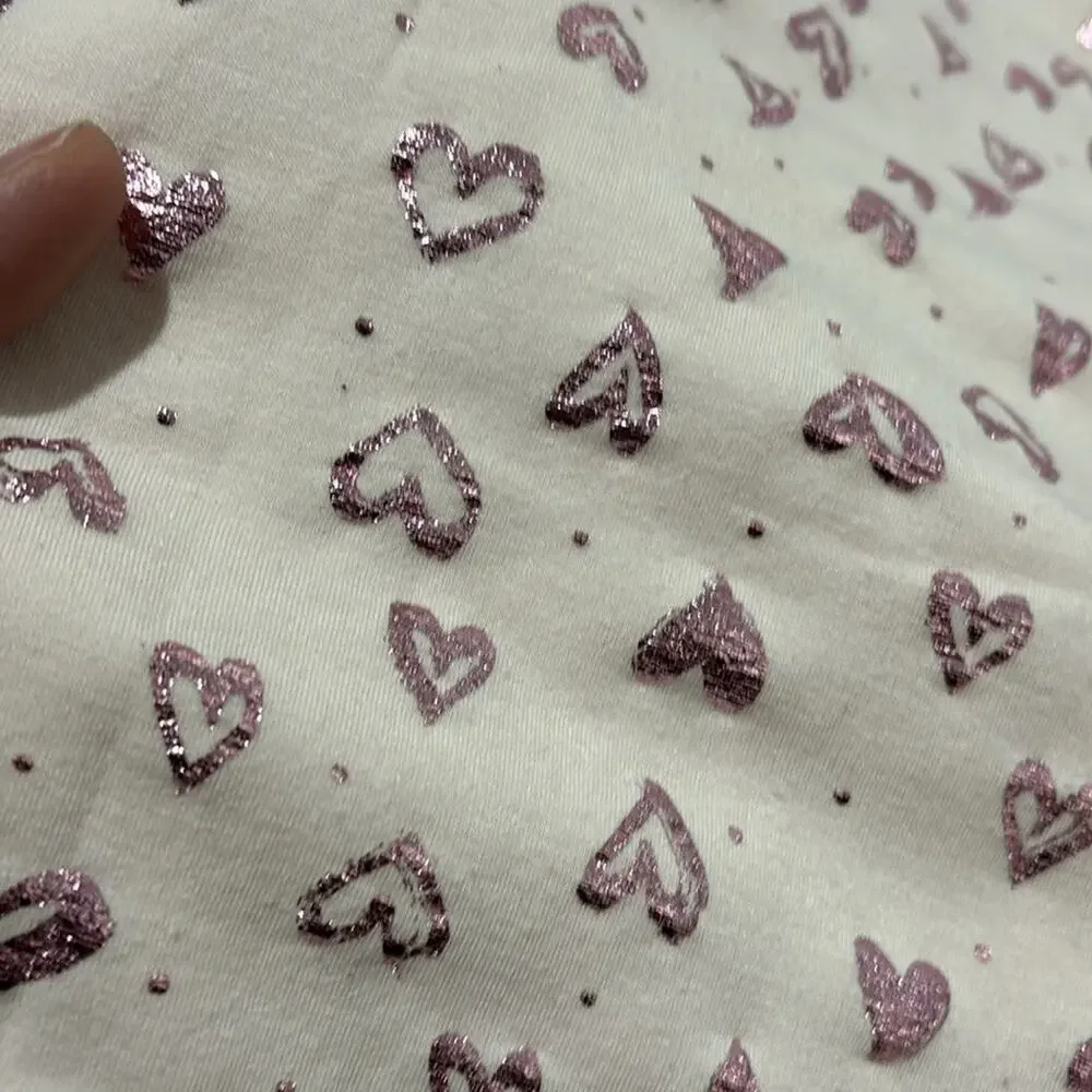 Btween 10 pink hooded sweatshirt pink metallic heart print sequin pocket euc